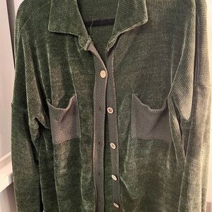 Green Corduroy Button-Up Shirt